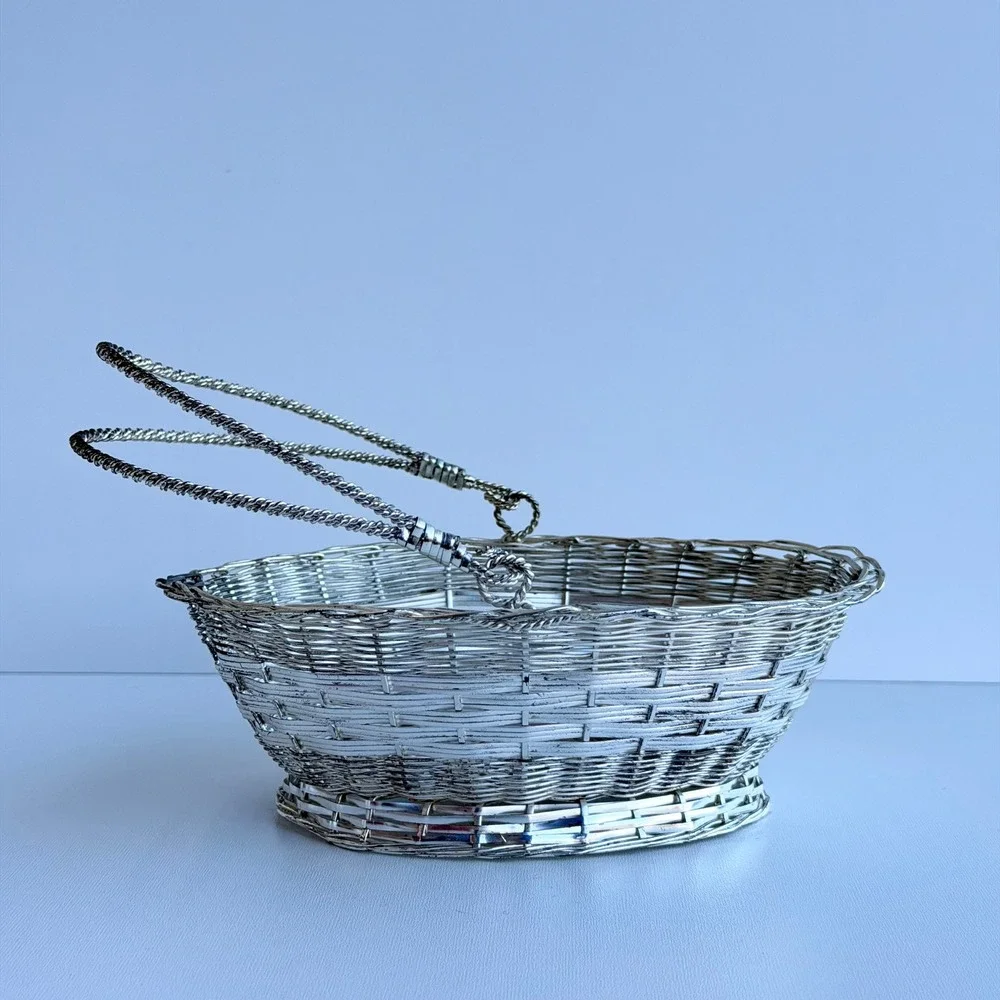 Vintage Wire‎ Metal Basket Silver Small With Handle Easter